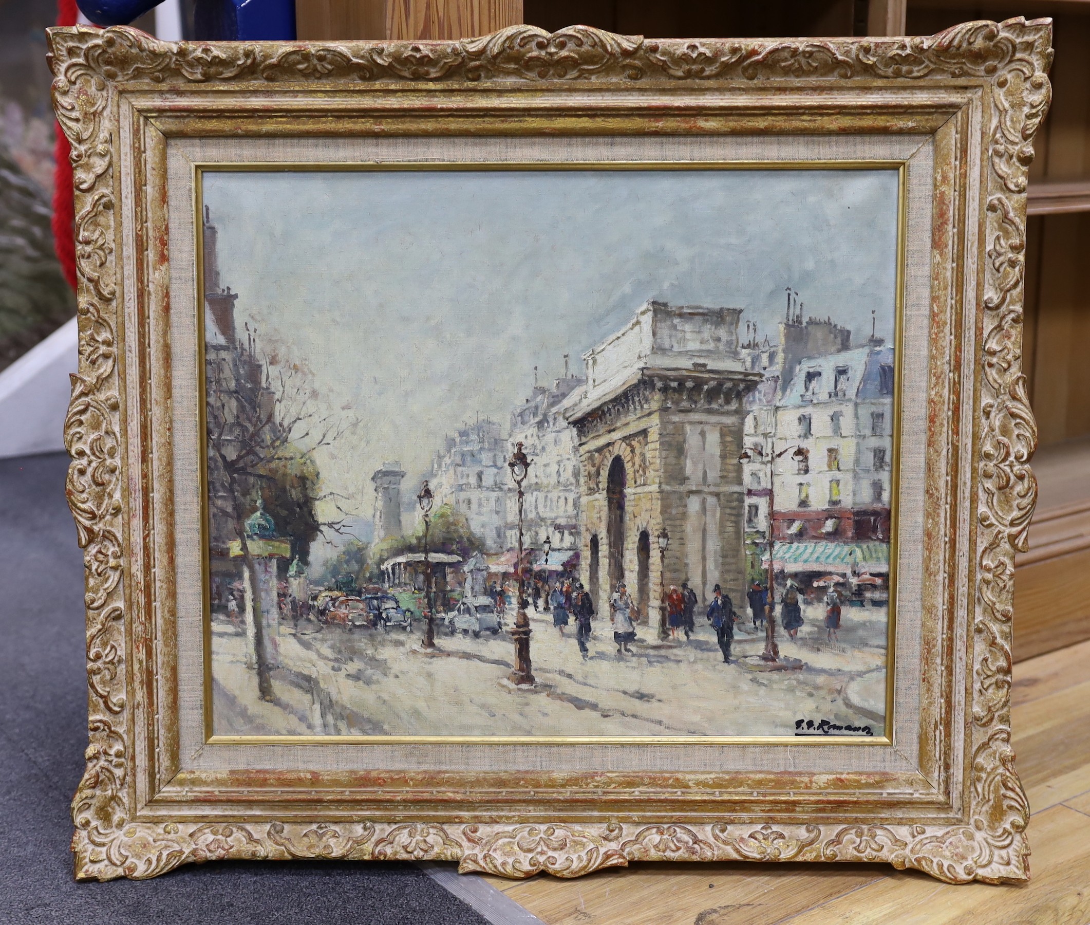 Romanarov (?), 20th century, oil on canvas, French street scene, signed, 44 x 54cm